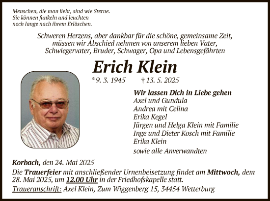 Traueranzeige von Erich Klein von WLZ