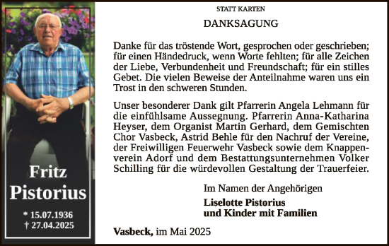 Traueranzeige von Fritz Pistorius von WLZ