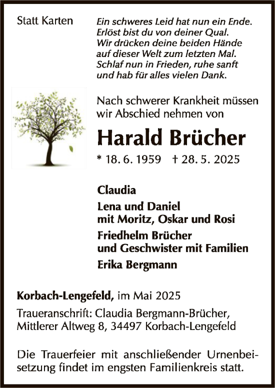 Traueranzeige von Harald Brücher von WLZ