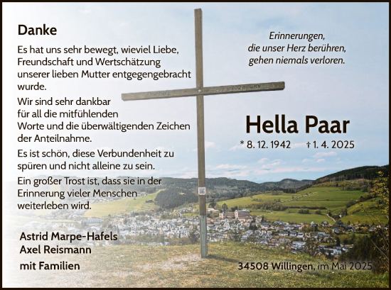 Traueranzeige von Hella Paar von WLZ