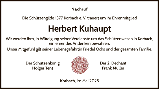 Traueranzeige von Herbert Kuhaupt von WLZ