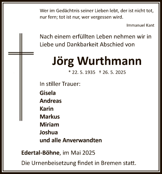 Traueranzeige von Jörg Wurthmann von WLZ