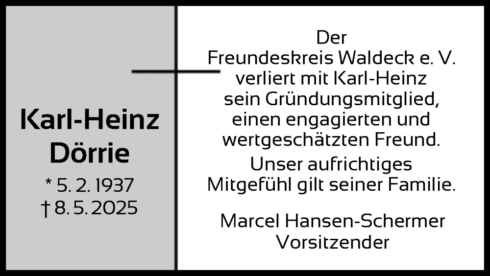  Traueranzeige für Karl-Heinz Dörrie vom 24.05.2025 aus WLZ