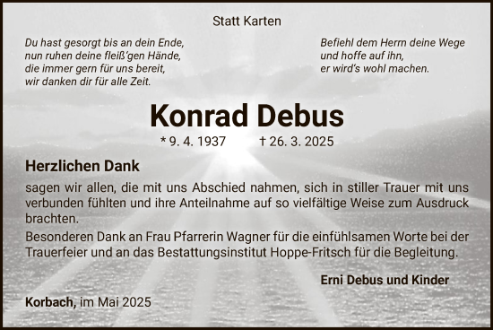 Traueranzeige von Konrad Debus von WLZ