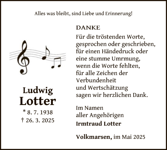 Traueranzeige von Ludwig Lotter von WLZHNA