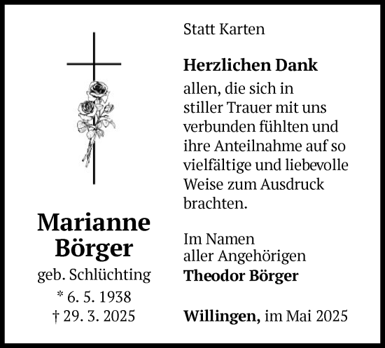 Traueranzeige von Marianne Börger von WLZ