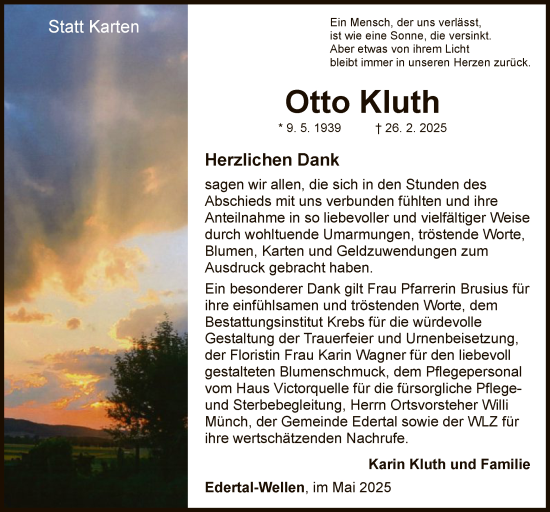 Traueranzeige von Otto Kluth von WLZ