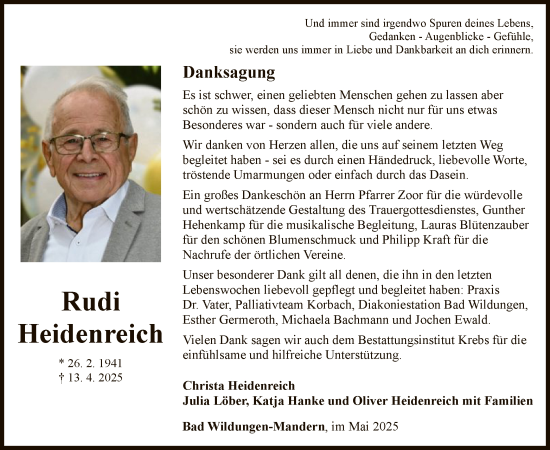 Traueranzeige von Rudi Heidenreich von WLZHNA