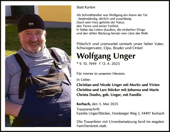 Traueranzeige von Wolfgang Unger von WLZ