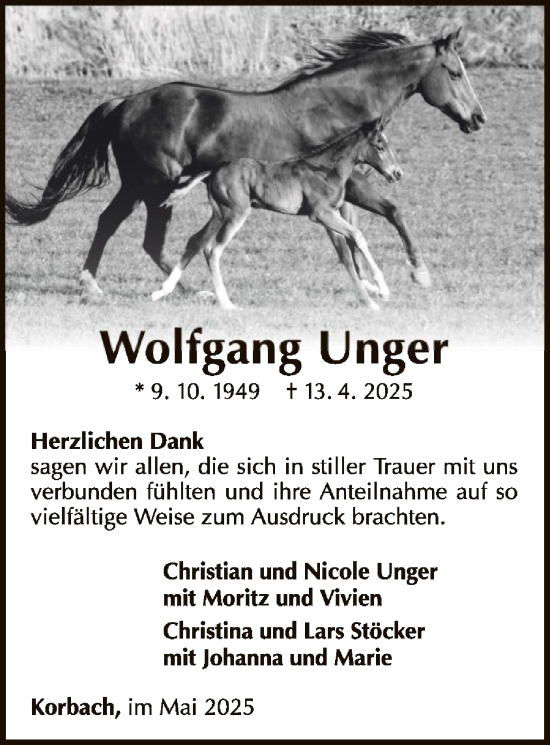 Traueranzeige von Wolfgang Unger von WLZ