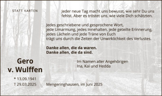 Traueranzeige von Gero von Wulffen von WLZ
