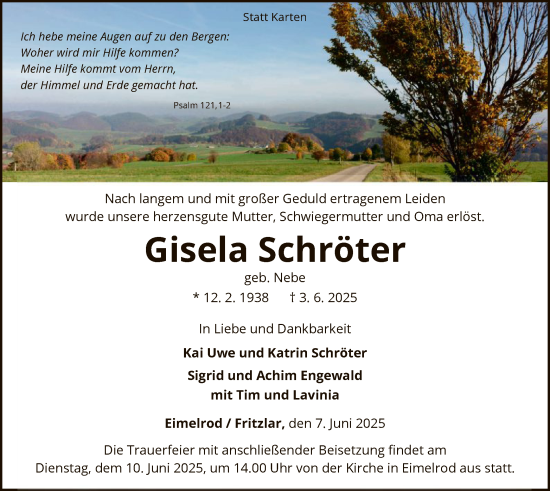 Traueranzeige von Gisela Schröter von WLZ