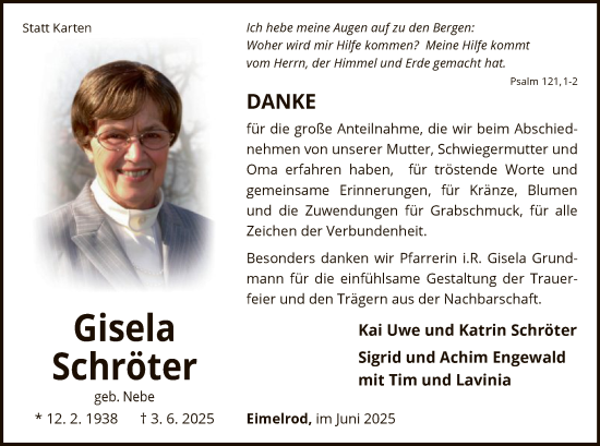 Traueranzeige von Gisela Schröter von WLZ