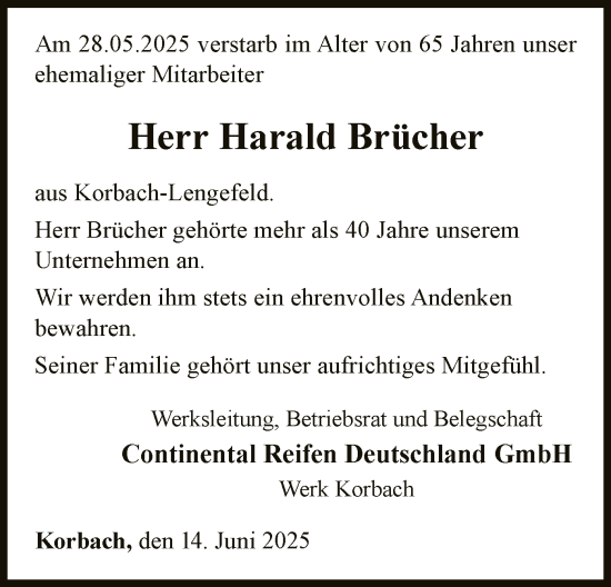 Traueranzeige von Harald Brücher von WLZ