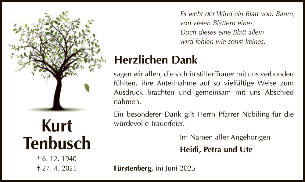  Traueranzeige für Heidi Tenbusch vom 28.06.2025 aus WLZ