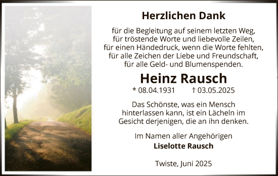 Traueranzeige von Heinz Rausch von WLZ