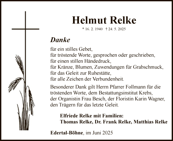 Traueranzeige von Helmut Relke von WLZ