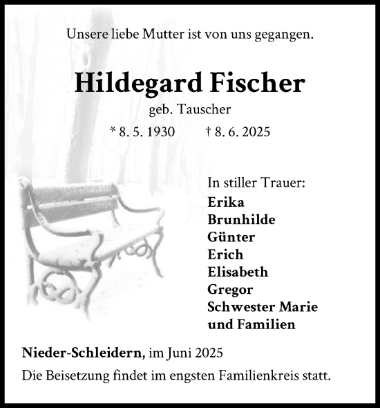 Traueranzeige von Hildegard Fischer von WLZ