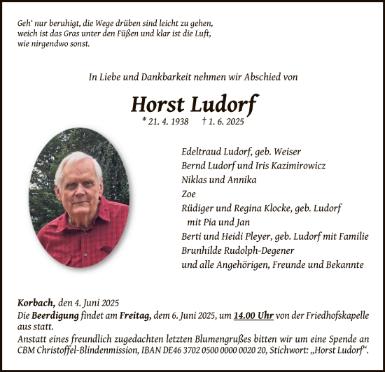 Traueranzeige von Horst Ludorf von WLZ