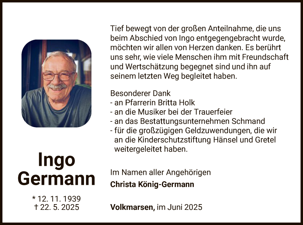  Traueranzeige für Ingo Germann vom 21.06.2025 aus WLZ