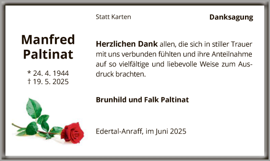 Traueranzeige von Manfred Paltinat von WLZ
