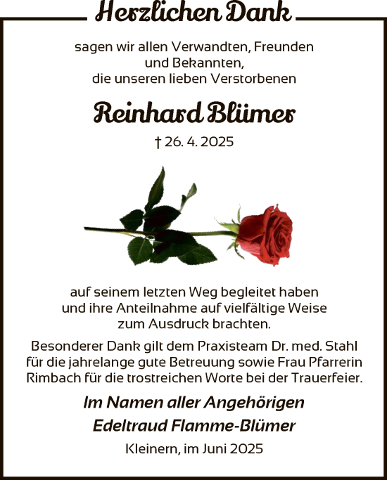 Traueranzeige von Reinhard Blümer von WLZ