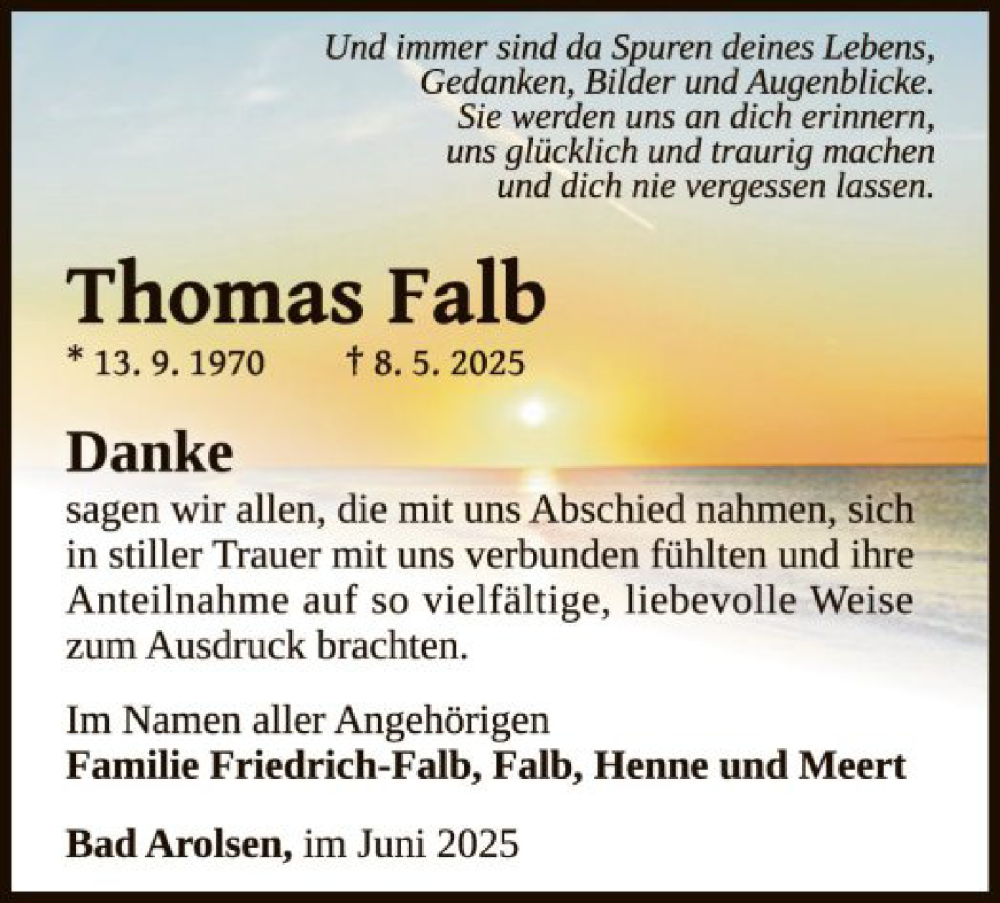  Traueranzeige für Thomas Falb vom 28.06.2025 aus WLZ