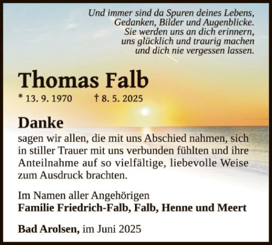 Traueranzeige von Thomas Falb von WLZ