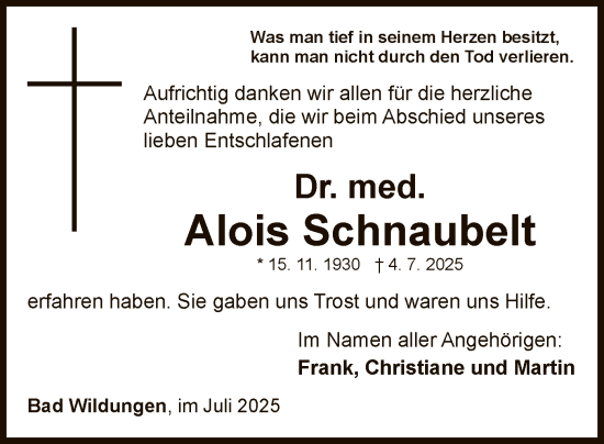 Traueranzeige von Alois Schnaubelt von WLZ