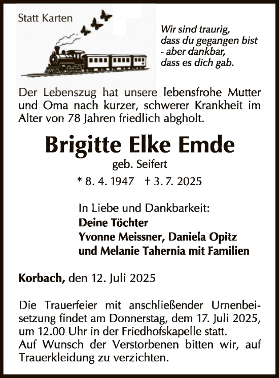 Traueranzeige von Brigitte  Emde von WLZ
