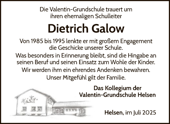 Traueranzeige von Dietrich Galow von WLZ