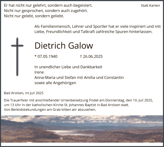 Traueranzeige von Dietrich Galow von WLZ