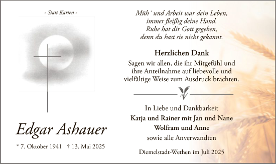 Traueranzeige von Edgar Ashauer von WLZ