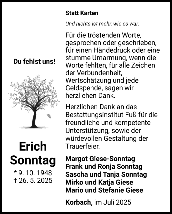 Traueranzeige von Erich Sonntag von WLZ