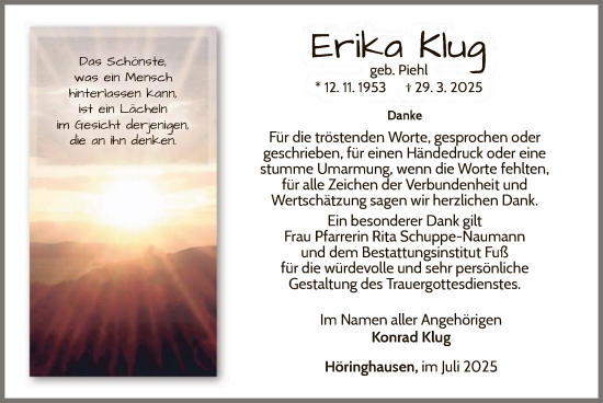 Traueranzeige von Erika Klug von WLZ