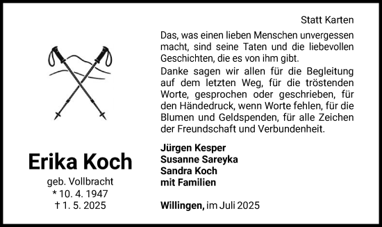 Traueranzeige von Erika Koch von WLZ
