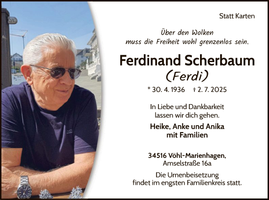 Traueranzeige von Ferdinand Scherbaum von WLZ