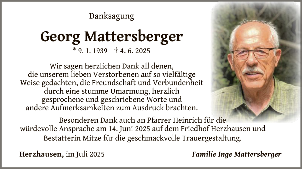  Traueranzeige für Georg Mattersberger vom 19.07.2025 aus WLZ