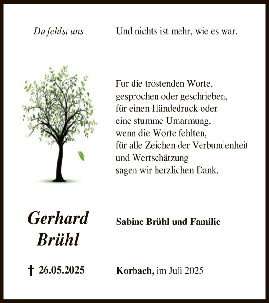 Traueranzeige von Gerhard Brühl von HNAWLZ