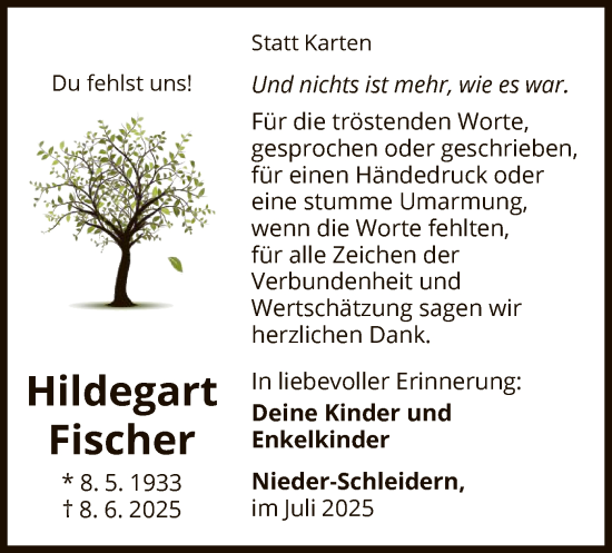 Traueranzeige von Hildegart Fischer von WLZ