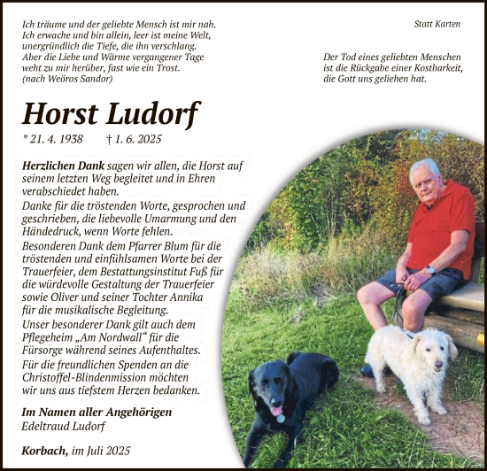 Traueranzeige von Horst Ludorf von WLZ