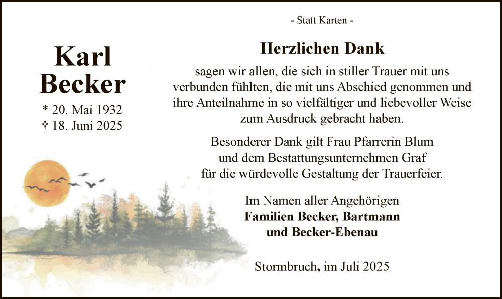  Traueranzeige für Karl Becker vom 19.07.2025 aus WLZ