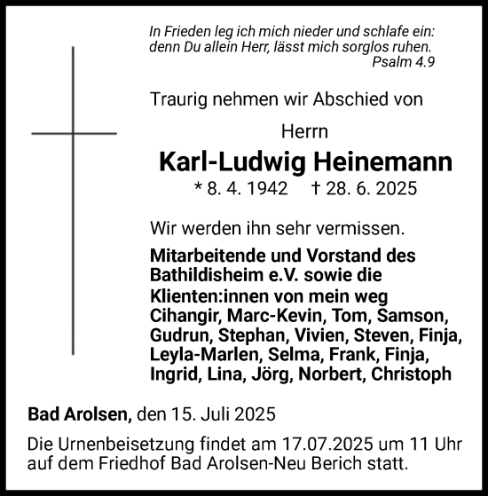 Traueranzeige von Karl-Ludwig Heinemann von WLZ