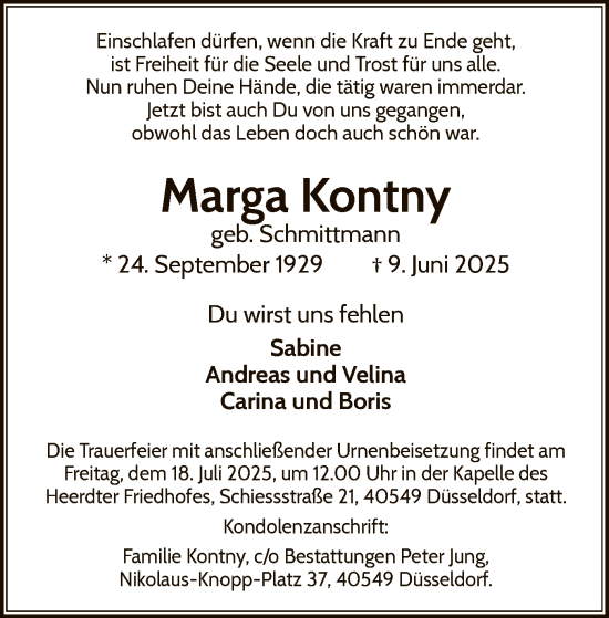 Traueranzeige von Marga Kontny von WLZ