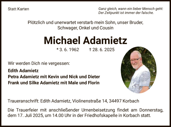 Traueranzeige von Michael Adamietz von WLZ