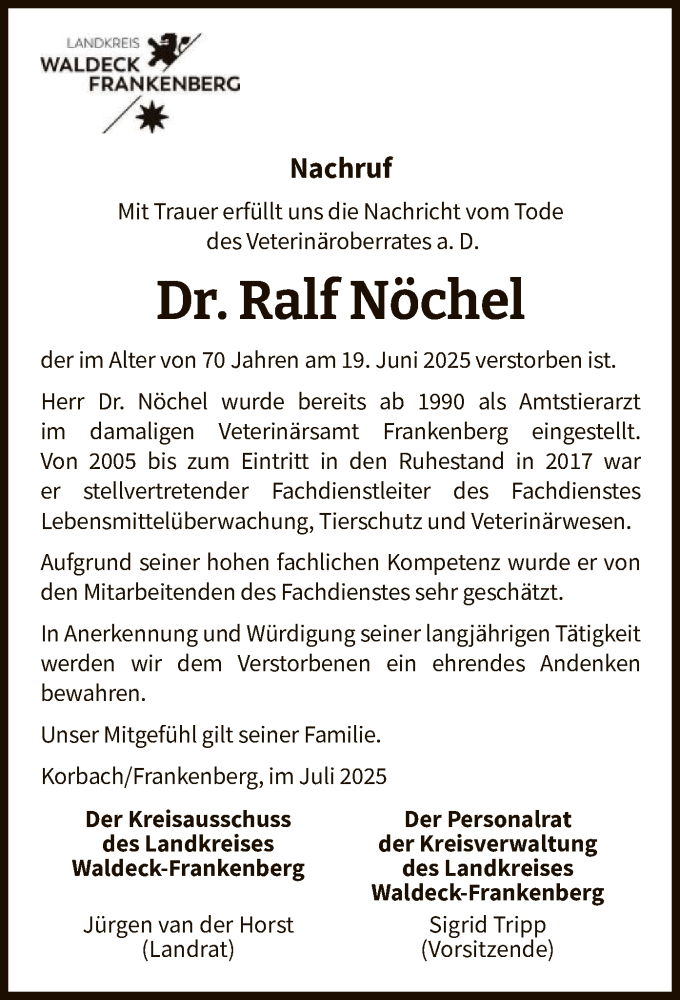  Traueranzeige für Ralf Nöchel vom 03.07.2025 aus WLZHNA