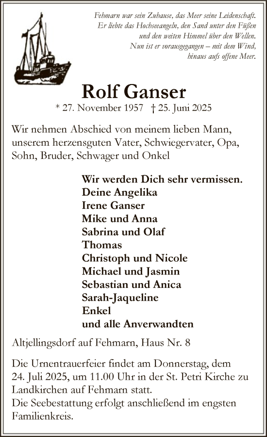 Traueranzeige von Rolf Ganser von WLZ