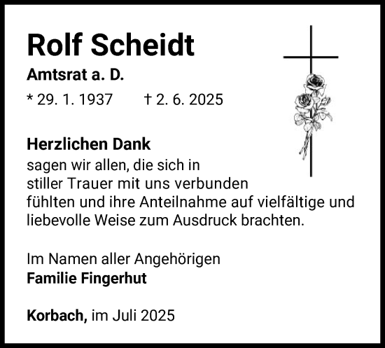 Traueranzeige von Rolf Scheidt von WLZ