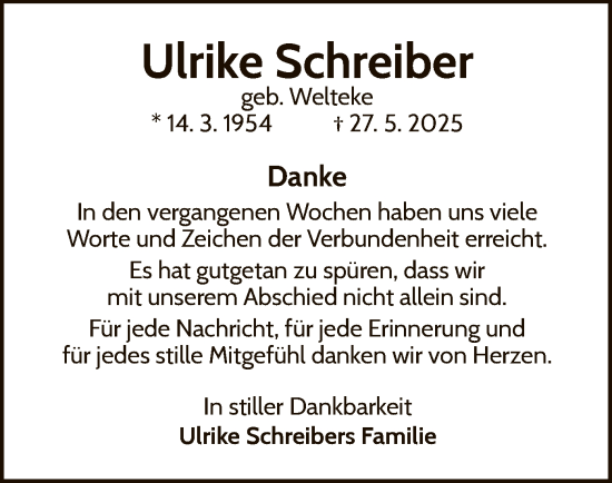 Traueranzeige von Ulrike Schreiber von WLZ