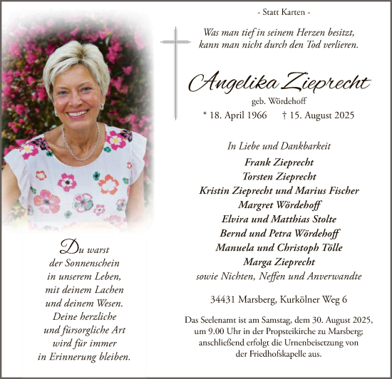 Traueranzeige von Angelika Zieprecht von WLZ